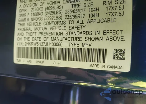 2018 Honda Cr-V Lx из США, поврежденный, VIN 2HKRW5H37JH403060